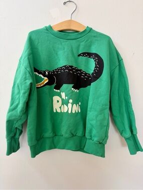 Mini Rodini Green Sweatshirt with Black Alligator Print
